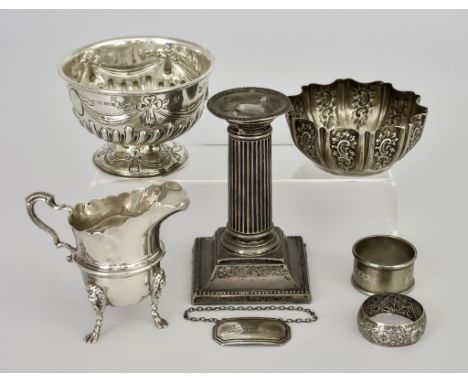 An Edward VII Silver Circular Bowl and Mixed Silver, the bowl by Mappin &amp; Webb Sheffield 1902, embossed with oval cartouc