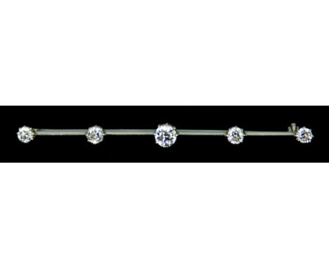 A Diamond Bar Brooch, set with five brilliant cut white diamonds approximately .75ct total, overall length 60mm, total gross 