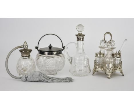 A Victorian Silver Five Division Cruet and Mixed Items, the cruet by Henry Wilkinson &amp; Co. London 1864, with beaded centr