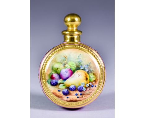 A Lynton Porcelain Company&nbsp;Moon Flask Scent Bottle&nbsp;by Stefan Nowacki, signed, &nbsp;painted with a still life of fr