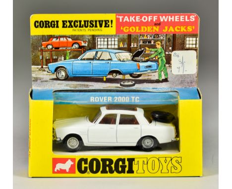 A Corgi Toys Diecast&nbsp;Model Car No. 275, "Rover 2000 TC",&nbsp;with white body, spoked wheels, red interior, spare wheel,
