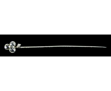 A Diamond Set Stick Pin, set with three .25ct diamonds and three smaller diamonds in the shape of a shamrock, total diamond w