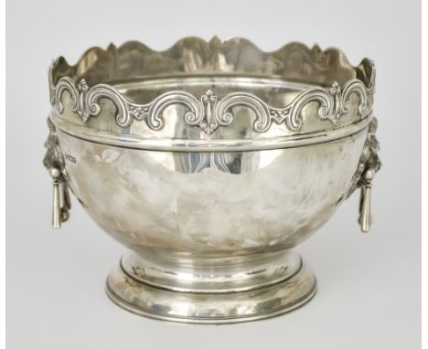 An Edward VII Silver Circular Two-Handled Bowl by Martin, Hall &amp; Co, Sheffield 1906, with scroll cast rim, lion's mask an