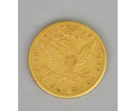 A United States of America Ten Dollar Gold Eagle Liberty Head, 1887, 16.7g, fineOn the surface of the obverse and the reverse