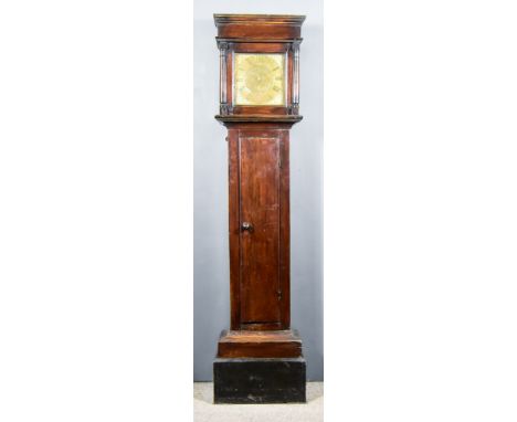 An 18th Century Oak Clock, by John May of Witney, the 10ins square brass dial with Roman numerals to the thirty hour weight d