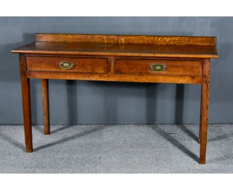 A George III Oak Side Table, with cushion edge and upstand to top, fitted two frieze drawers, on square tapering legs, 54ins 