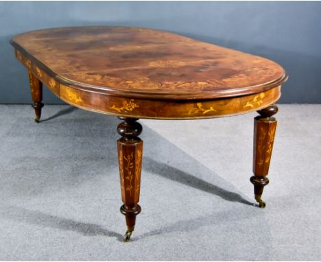 A Late 19th/Early 20th Century Walnut, Burr Walnut and Inlaid Extending Dining Table, the top inlaid with stringings, floral,