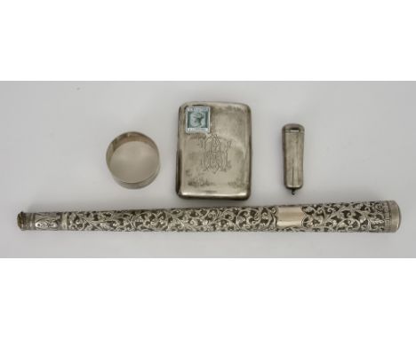 A Continental White Metal and Enamel Rectangular Cigarette Case and Mixed Silver, the cigarette case inset with enamelled Gib