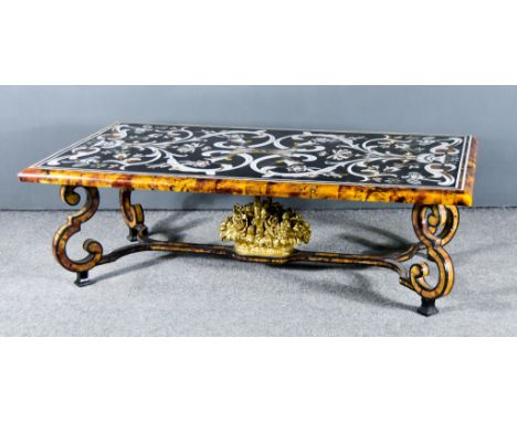 A 20th Century Italian Pietra Dura and Simulated Tortoiseshell Coffee Table, the top inlaid with variegated marble, slate and