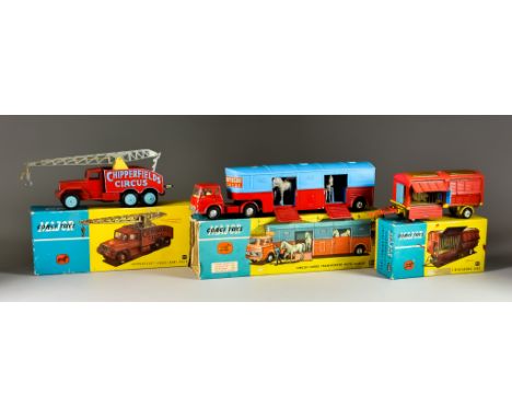 Corgi Toys 'Chipperfield Circus' No.1121 crane truck, No.1123 animal cage with two polar bears, No.1130 horse transporter wit