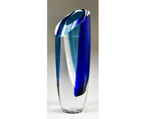 Goran Warff (1933-2022) for Kosta Boda - a contemporary glass Saraband vase of compressed form with an angular polished neck 