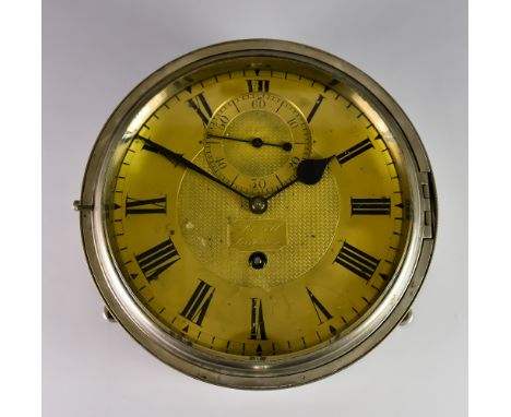 A Plated Cased Bulkhead Timepiece by Boxell of Brighton, the 7ins diameter brass dial with matted dial centre, subsidiary sec