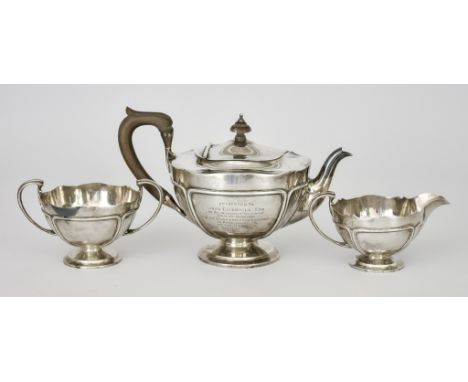 A George V Silver Circular Three-Piece Tea Service by Brook &amp; Son, Sheffield 1917, of circular form with shaped rims, sha