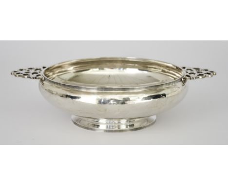 An Edward VII Silver Circular Two-Handled Quaiche Pattern Bowl by George Edward &amp; Sons, Glasgow 1908, of bulbous form wit