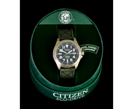 A Gentleman's Quartz Wristwatch, by Citizen, Model Eco-Drive, commemorating the Royal Marines Commando, 40mm diameter titaniu