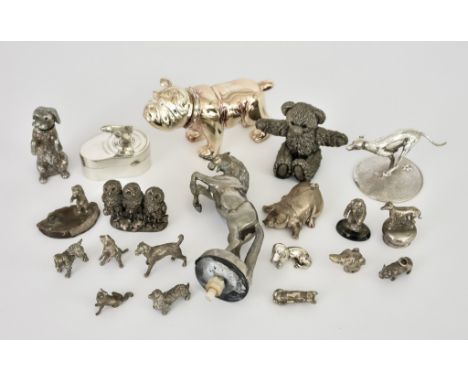 A Chrome Plated Unicorn Car Mascot and Mixed Plated Animals, the car mascot 5.5ins high, a Links plated box of shaped outline