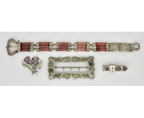 A Small Quantity of Silvery Coloured Metal Jewellery, comprising - an agate set bracelet with buckle clasp, 200mm overall, a 