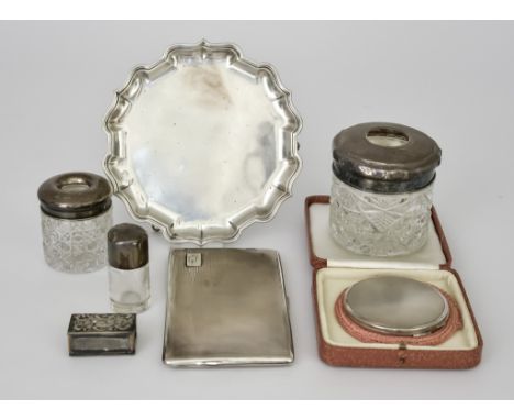 An Edward VII Silver Circular Waiter and Mixed Silver, the waiter by Charles Stuart Harris, London 1906, with shaped and moul