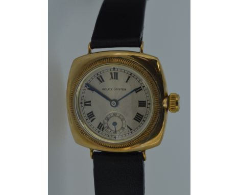 Rolex - A 9ct gold 'Oyster' gentleman's wristwatch, circa 1929, the signed circular silvered 'sunburst' engine turned dial, 2