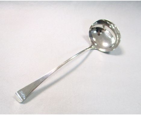 A George III silver soup ladle, by George Burrows, London 1800, 'Old English' pattern, monogrammed, with oval bowl, 5.3ozt 32