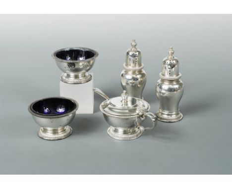 A 20th century silver five piece condiment set, by William Comyns &amp; Sons, London 1960/1961, comprising a pair of circular