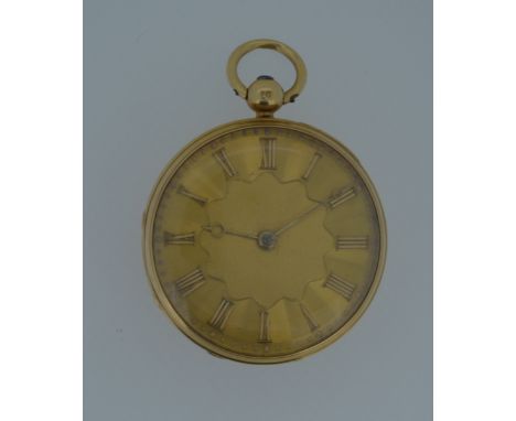 Ino. Edmonds - A William IV 18ct gold open faced pocket watch, the gilt textured dial, 40mm diameter, with gold coloured Roma