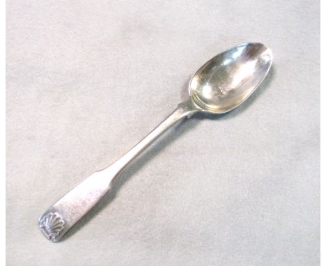 Inverness - A George III Scottish silver dessert spoon, by Robert Naughten, circa 1815, 'Fiddle and Shell' pattern, with the 