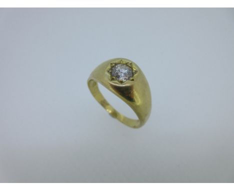 A Victorian single stone gypsy ring set in 18ct gold, the round brilliant cut diamond of approximately 0.50ct star set to tap