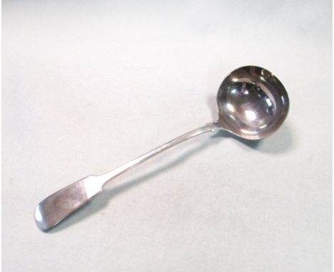 A George V silver soup ladle, by Walker &amp; Hall, Sheffield 1911, 'Fiddle' pattern, with oval bowl, monogrammed, 7.8ozt  