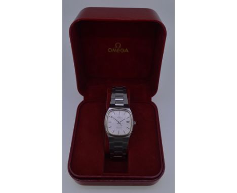 Omega - A gentleman's stainless steel 'Seamaster' wristwatch, circa 1979, the signed textured silvered cushion shaped dial wi