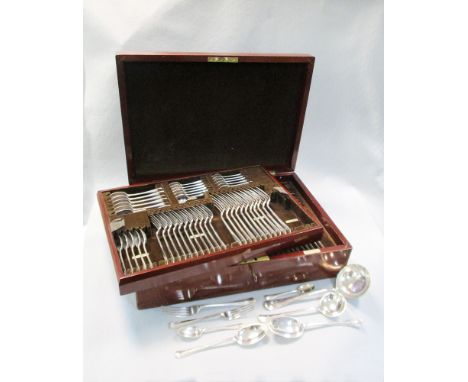 A canteen containing an 81 piece set of George V silver cutlery and flatware, by Mappin &amp; Webb, Sheffield 1926/1927, 'Rat