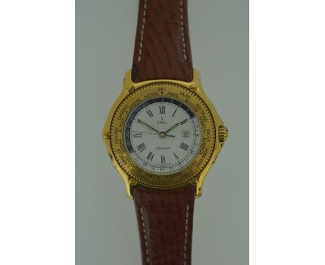 Ebel - A gentleman's 18ct gold 'Voyager' wristwatch, circa 1990, the signed circular white dial with black Roman numerals and