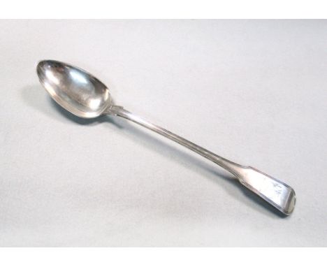 A George III heavy gauge silver basting spoon, by Richard Crossley, London 1802, 'Fiddle and Thread' pattern, crested, 5ozt 3