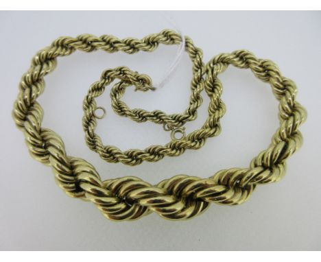 A graduating hollow rope link necklace, 13mm at the centre, tapering to 5mm, to a bolt ring clasp, with additional fittings 4