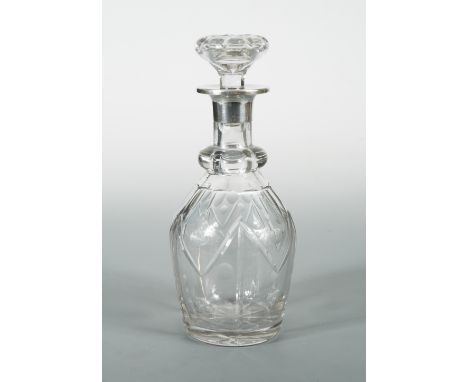 A George V cut glass decanter with silver collar, by Mark Willis &amp; Son, Sheffield 1911, of mallet shaped form, the body d