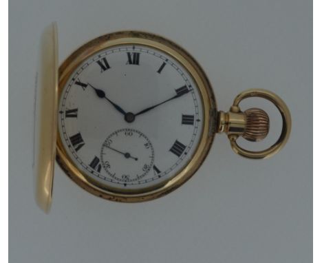 Rolex - A gold plated full hunter pocket watch, the unsigned white dial, 40mm diameter, with black Roman numerals, blued hand