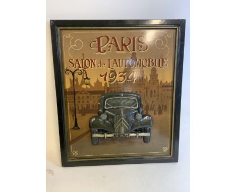 An automobile Paris wooden plaque. W:58cm x H:67cm