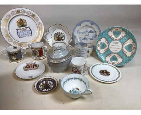 A small collection of mainly Royal commemorative items including Burleigh Asiatic Pheasant, Royal Worcester, Coalport, Spode,