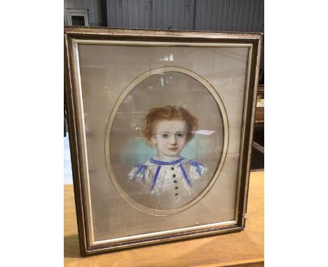 A late 19C Pastel portrait on paper in double oval mount in gilt and silvered frame. Unsigned W:64cm x H:76cm Frame 