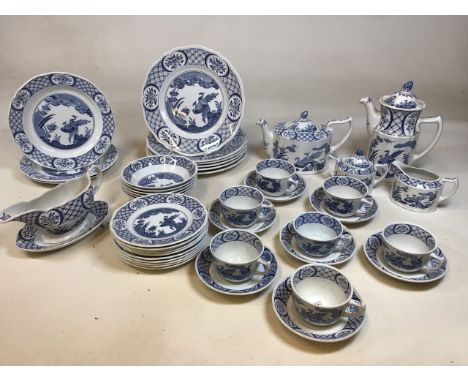 Masons blue and white Blue Chelsea dinner service. Some items are Furnivals. Six Masons dinner plates, six Masons cereal bowl