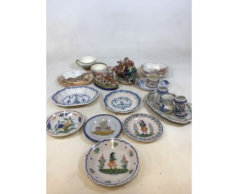Three Quimper plates, Delftware and others 