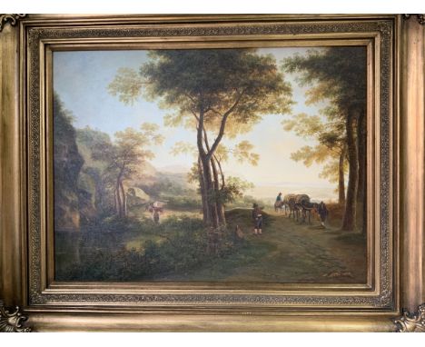  A very large reproduction old master style oil painting in modern good quality gilt frame. Signed lower right. W:133cm x H:1