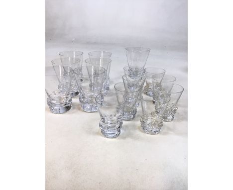 Daum Crystal glasses circa 1960s. Eight Sherry glasses, six Gin and tonic glasses and one other, engraved Daum France to foot