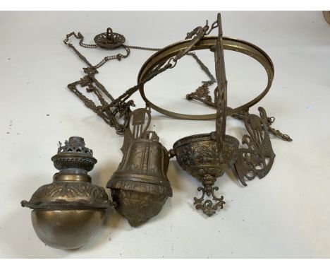 A brass part chandelier. 