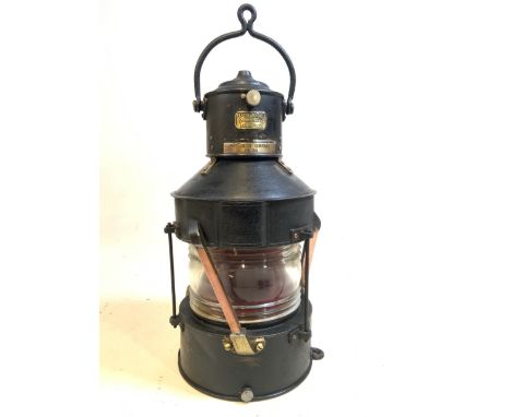 A player and Mitchell Birmingham ships lantern with original glass height 53 cm.There is no base and no burner to interior of