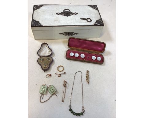 9ct gold and seed pearl brooch, With other other yellow metal items including, boxed studs, a childs necklace, brooches and a