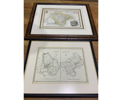 Thomas MOULE map of Devonshire 185 x 250 mm framed also with maps of Exeter and Tavistock drawn by R Crichton. (2 items)