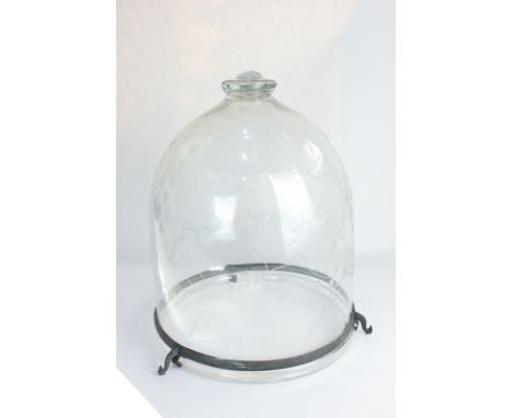 A domed glass ceiling light shade, decorated with grapes and foliage, 30.5cm diameter