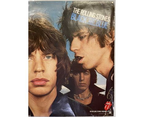 An original Rolling Stones Records issued c 1976 promotional poster for 'Black and Blue', with memorable group portrait by Hi