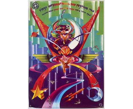 An original poster with memorable futuristic design by Hapshash and the Coloured Coat (Nigel Waymouth and Michael English) fo
